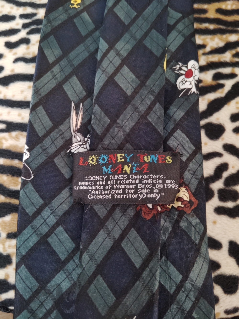 Navy Plaid Silk-Feel Men’s Tie with Subtle Motif - Picture 4 of 5